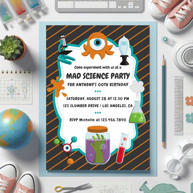 Personalised Mad Science Birthday Party Photo Invitation (Personalised Mad Science Birthday Party Photo Invitation)