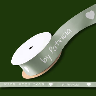 Personalised Made With Love Green And White Heart Satin Ribbon