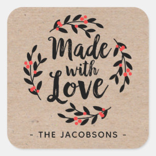 Personalised Made With Love Kraft Square Sticker