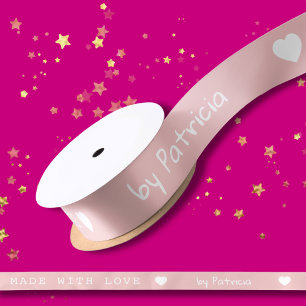 Personalised Made With Love Pink And White Heart Satin Ribbon