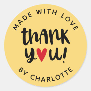 Personalised Made With Love Thank You Classic Roun Round Sticker