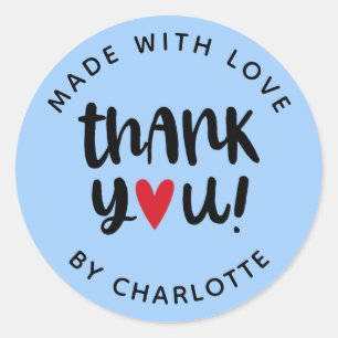 Personalised Made With Love Thank You Classic Round Sticker