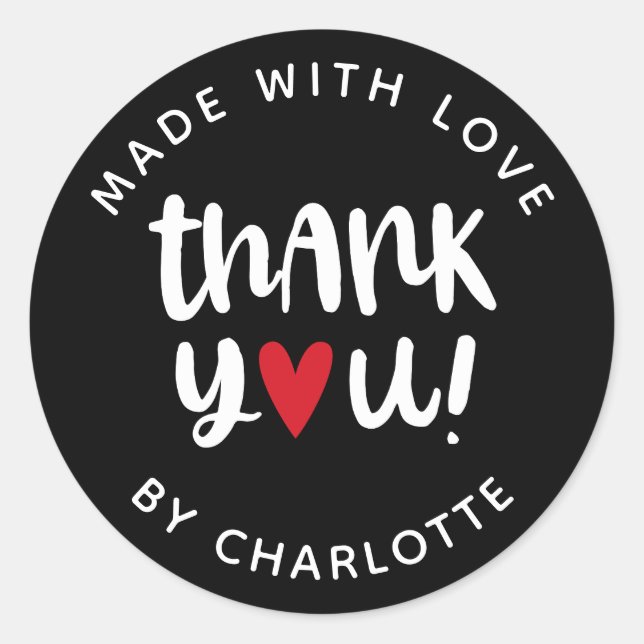 Personalised Made With Love Thank You Classic Round Sticker (Front)