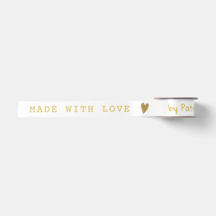 Personalised Made With Love White And Gold Heart Satin Ribbon