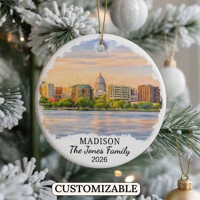 Personalised Madison Ornament, Custom Wisconsin Ceramic Tree Decoration (Creator Uploaded)