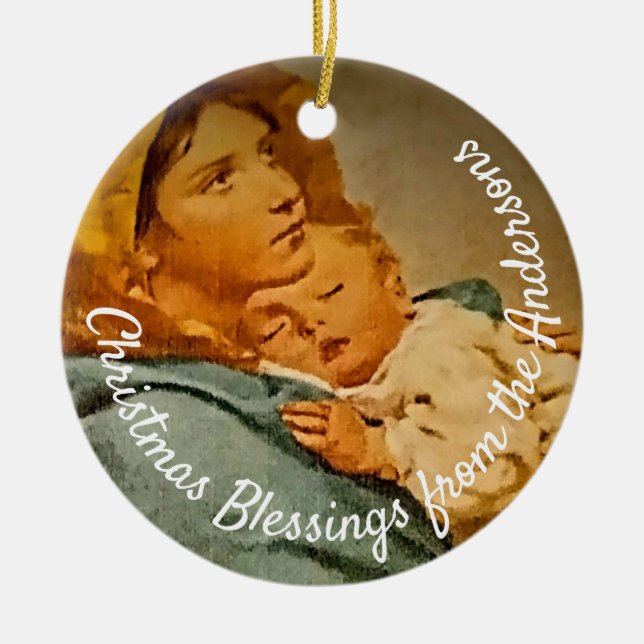 Personalised Madonna and Child Keepsake Ceramic Tree Decoration (Front)