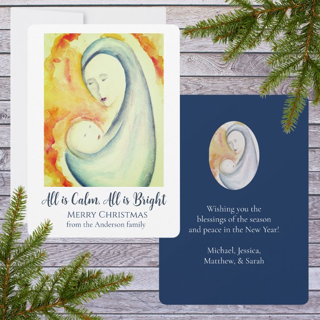 Personalised Madonna and Child Watercolor Holiday Card (Creator Uploaded)