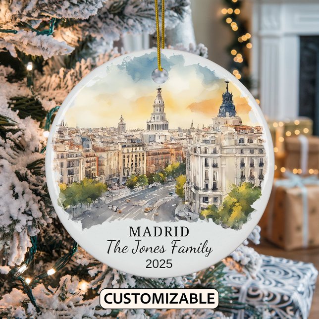 Personalised Madrid Ornament, Spain Gift Ceramic Tree Decoration (Creator Uploaded)