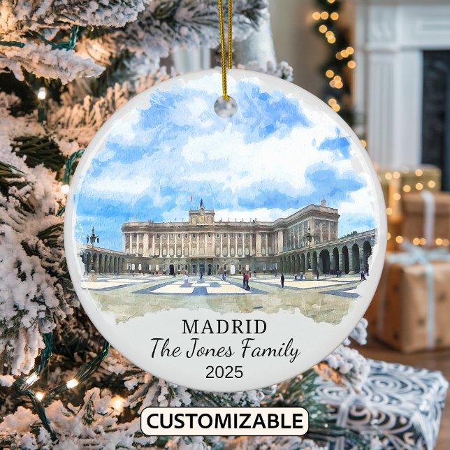 Personalised Madrid Ornament, Spain Gift Ceramic Tree Decoration (Creator Uploaded)