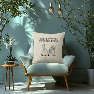 Personalised Madrid Skyline Textured Leaf Pattern Cushion