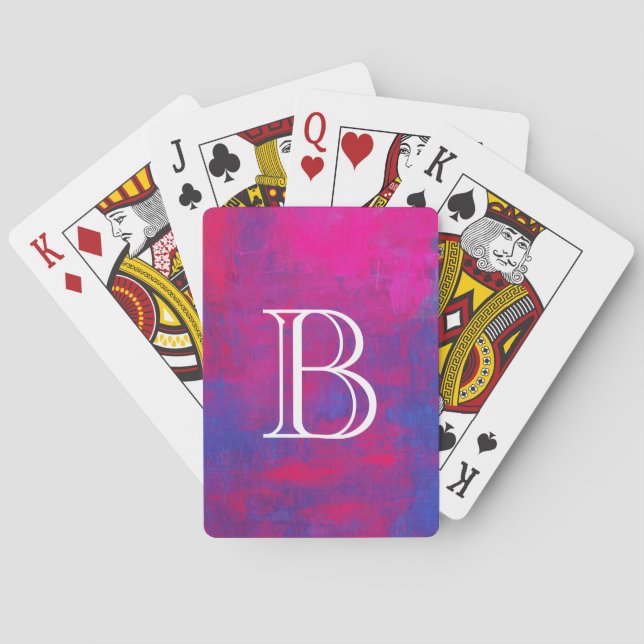 Personalised Magenta and Blue Abstract Painting Playing Cards (Back)