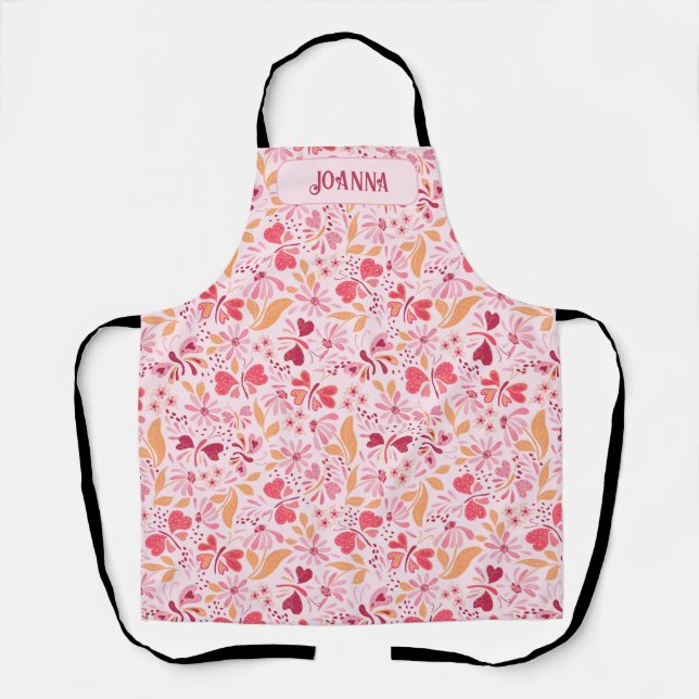 Personalised Magenta Love & Butterflies Apron (Front)