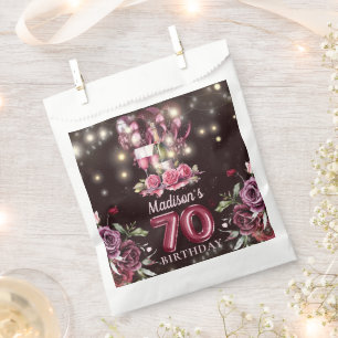Personalised Magenta Wine 70th Birthday Favour Bags