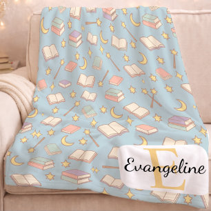 Personalised Magical Book Aesthetic Pattern Blue Fleece Blanket