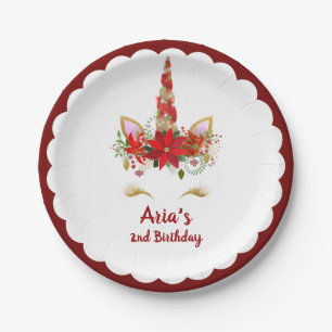 Personalised Magical Christmas Unicorn Birthday Paper Plate