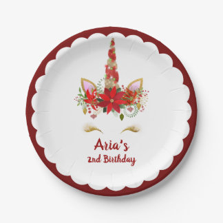 Personalised Magical Christmas Unicorn Birthday Paper Plate