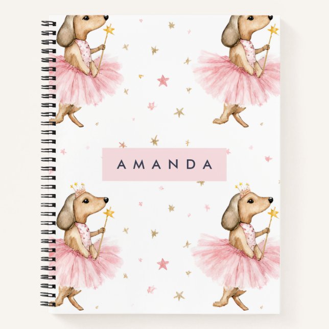 Personalised Magical Fairy Dachshund Dog in Pink  Notebook (Front)