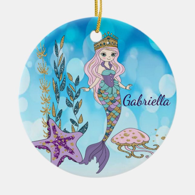 Personalised Magical Glitter Mermaid Ornament (Front)