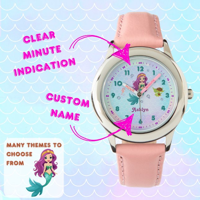 Personalised Magical Mermaid Learning To Tell Time Watch (Creator Uploaded)