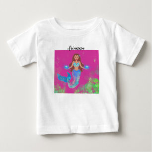 Personalised Magical Mermaid Sparkles Brown Hair Baby T-Shirt