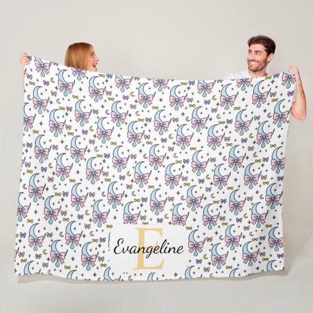 Personalised Magical Moon Bow Pastel Pattern Fleece Blanket (In Situ)