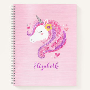 Personalised Magical Pink Glitter Unicorn Face  Notebook