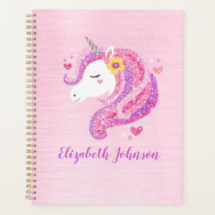 Personalised Magical Pink Glitter Unicorn Face  Planner