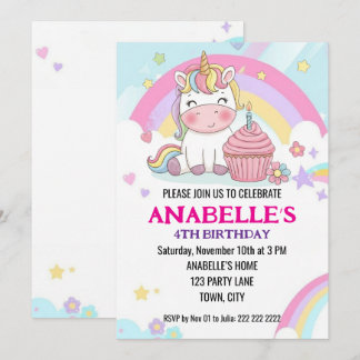 Personalised Magical Rainbow Unicorn Birthday Invitation