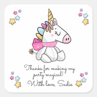 Personalised Magical Stuffed Unicorn Thank You Square Sticker