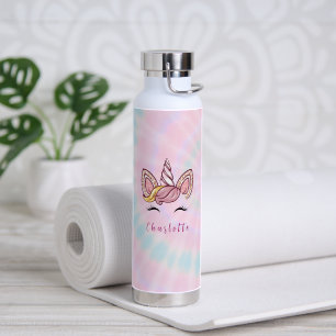 Personalised Magical Tie Dye Unicorn Coquette Bow Water Bottle