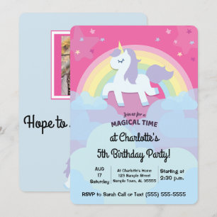 Personalised Magical Unicorn Birthday with Photo Invitation