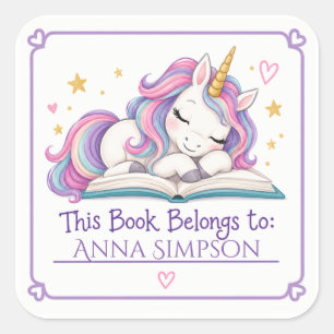 Personalised Magical Unicorn Bookplate for Kids Square Sticker