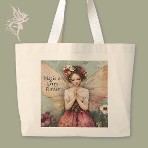 Personalised Magical Whimsical Fairy Flower Garden Large Tote Bag
