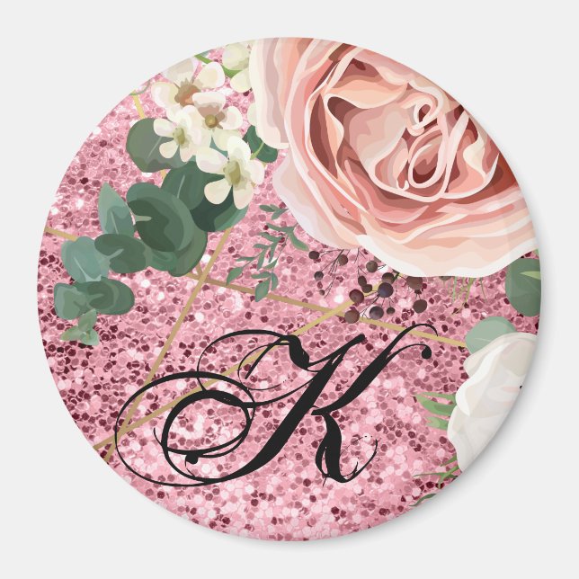 Personalised Magnet Geometric Garden Rose Glitter (Front)