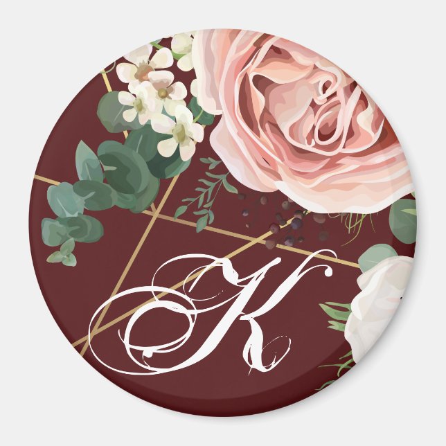 Personalised Magnet Geometric Garden Rose Wine (Front)