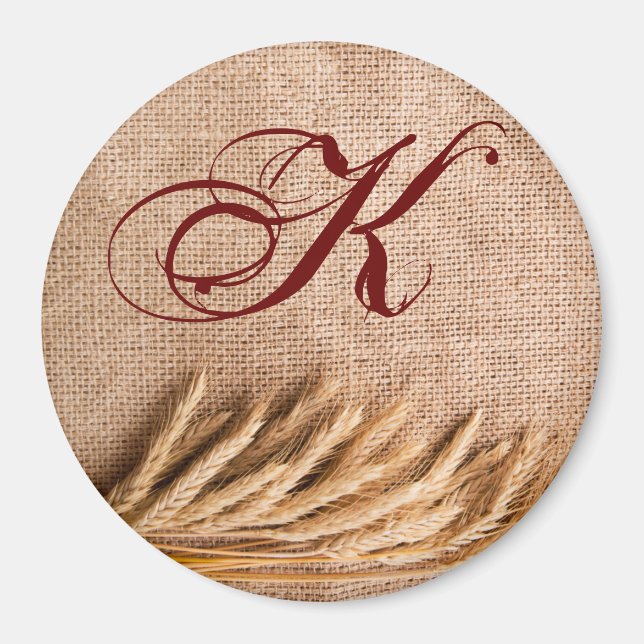 Personalised Magnet Wheat on Burlap Sack Country R (Front)