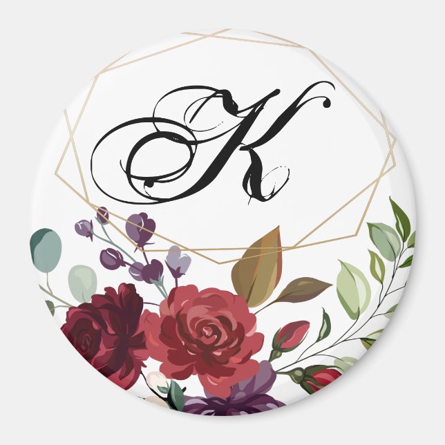 Personalised Magnet White Roses Gold Geometr (Front)