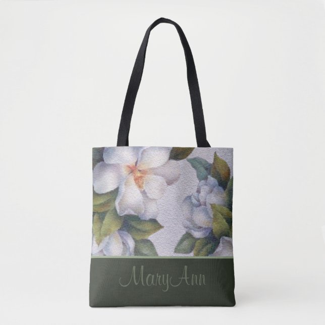 Personalised Magnolia Blooms Sage Green Classic Tote Bag (Front)
