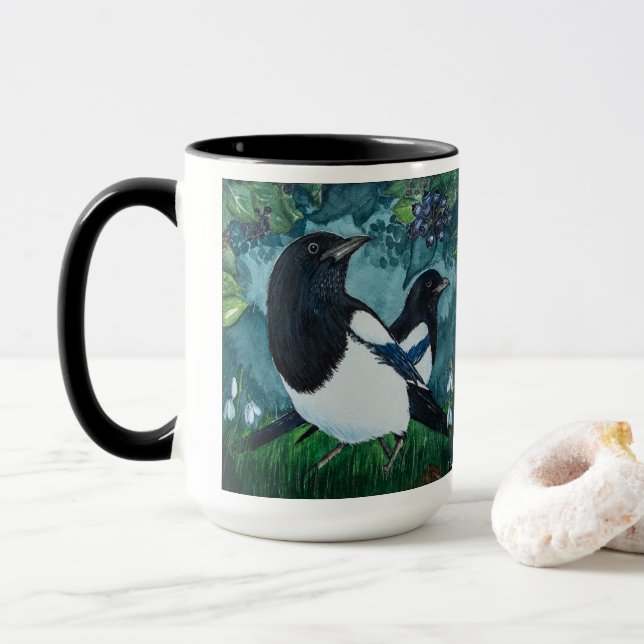 Personalised Magpie Coffee Mug (With Donut)