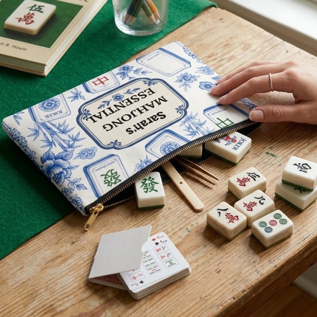 Personalised Mahjong Accessory Pouch – Custom Blue (Creator Uploaded)