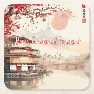 Personalised Mahjong Bams Cracks and Snacks Japan Square Paper Coaster