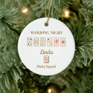 Personalised Mahjong Christmas - Group Name Ceramic Tree Decoration