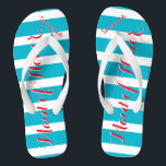 Personalised Maid of Honour Aqua or Any Colour Jandals<br><div class="desc">Sea Blue Aqua Stripes Pattern - Change to Any Colour by clicking customise. And say anything you want.  Make these one of a kind flip flops that have YOUR message on them.  Be the talk of the beach!</div>