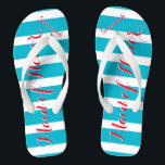 Personalised Maid of Honour Aqua or Any Colour Jandals<br><div class="desc">Sea Blue Aqua Stripes Pattern - Change to Any Colour by clicking customise. And say anything you want.  Make these one of a kind flip flops that have YOUR message on them.  Be the talk of the beach!</div>