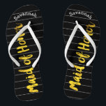 Personalised Maid of Honour Faux Gold or Any Colou Jandals<br><div class="desc">Faux Gold White and Black Stripes Pattern - Change to Any Colour by clicking customise. And say anything you want. Make these one of a kind flip flops that have YOUR message on them. Be the talk of the beach! Personalised with your name or whatever and title or your text...</div>