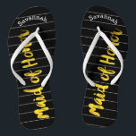 Personalised Maid of Honour Faux Gold or Any Colou Jandals<br><div class="desc">Faux Gold White and Black Stripes Pattern - Change to Any Colour by clicking customise. And say anything you want. Make these one of a kind flip flops that have YOUR message on them. Be the talk of the beach! Personalised with your name or whatever and title or your text...</div>