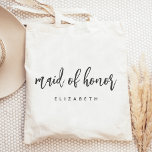 Personalised Maid of Honour Handwriting Script Tote Bag<br><div class="desc">This simple,  elegant tote bag features the words "maid of honour" in charcoal grey handwriting script. Personalise it with her name in sans serif font. Makes a perfect bridesmaid gift!</div>