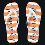 Personalised Maid of Honour Navy and Coral Jandals<br><div class="desc">Personalised Navy and Coral Orange Sherbert Stripes Pattern - Change to Any Colour by clicking customise. And say anything you want.  Make these one of a kind flip flops that have YOUR message on them.  Be the talk of the beach!</div>