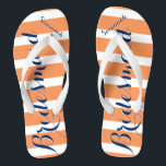 Personalised Maid of Honour Navy and Coral Jandals<br><div class="desc">Personalised Navy and Coral Orange Sherbert Stripes Pattern - Change to Any Colour by clicking customise. And say anything you want.  Make these one of a kind flip flops that have YOUR message on them.  Be the talk of the beach!</div>