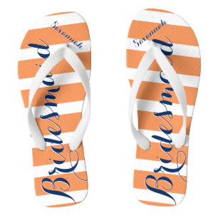 Personalised Maid of Honour Navy and Coral Jandals